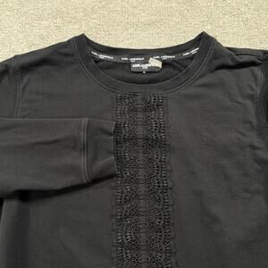 Karl‎ Lagerfeld Paris Womens Black Ruffle Front Pullover Sweatshirt Top Large